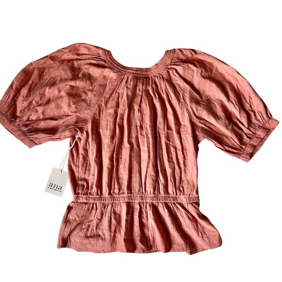 a.n.a light coral puff sleeve peplum blouse x-small - Picture 5 of 5